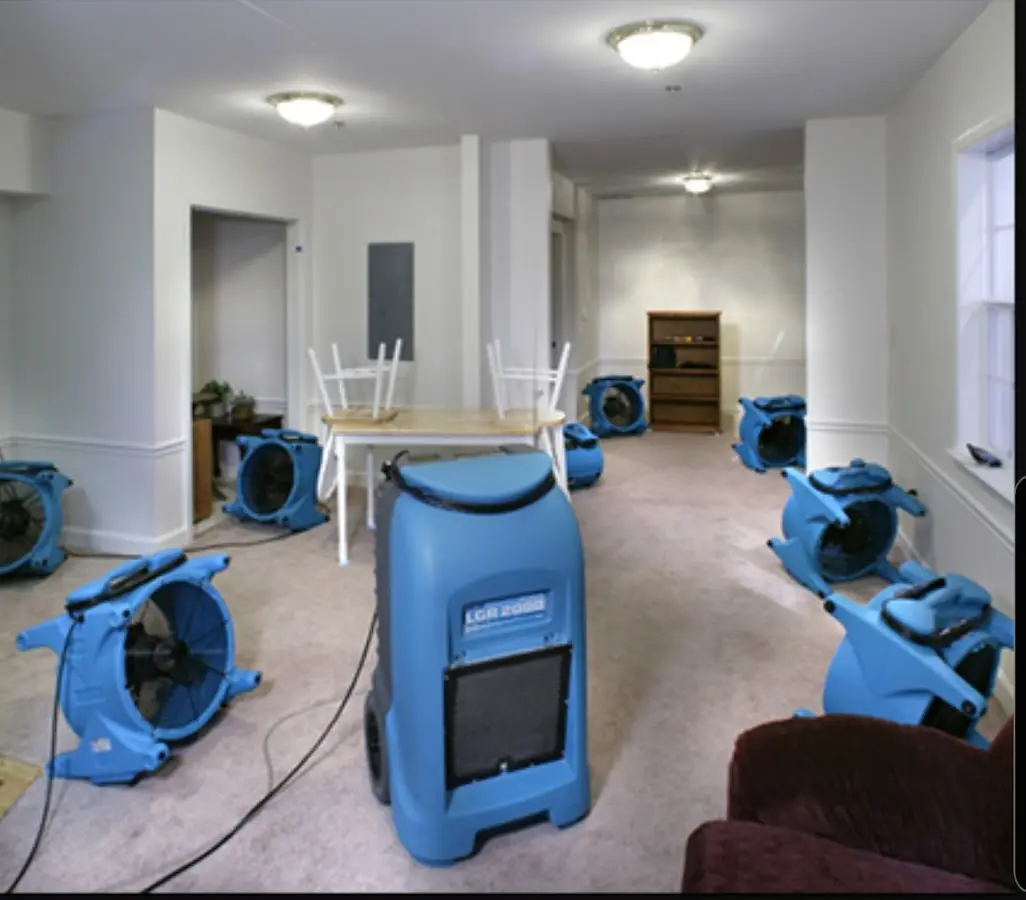 Air movers and dehumidifier setup for Water Damage Restoration in Banning